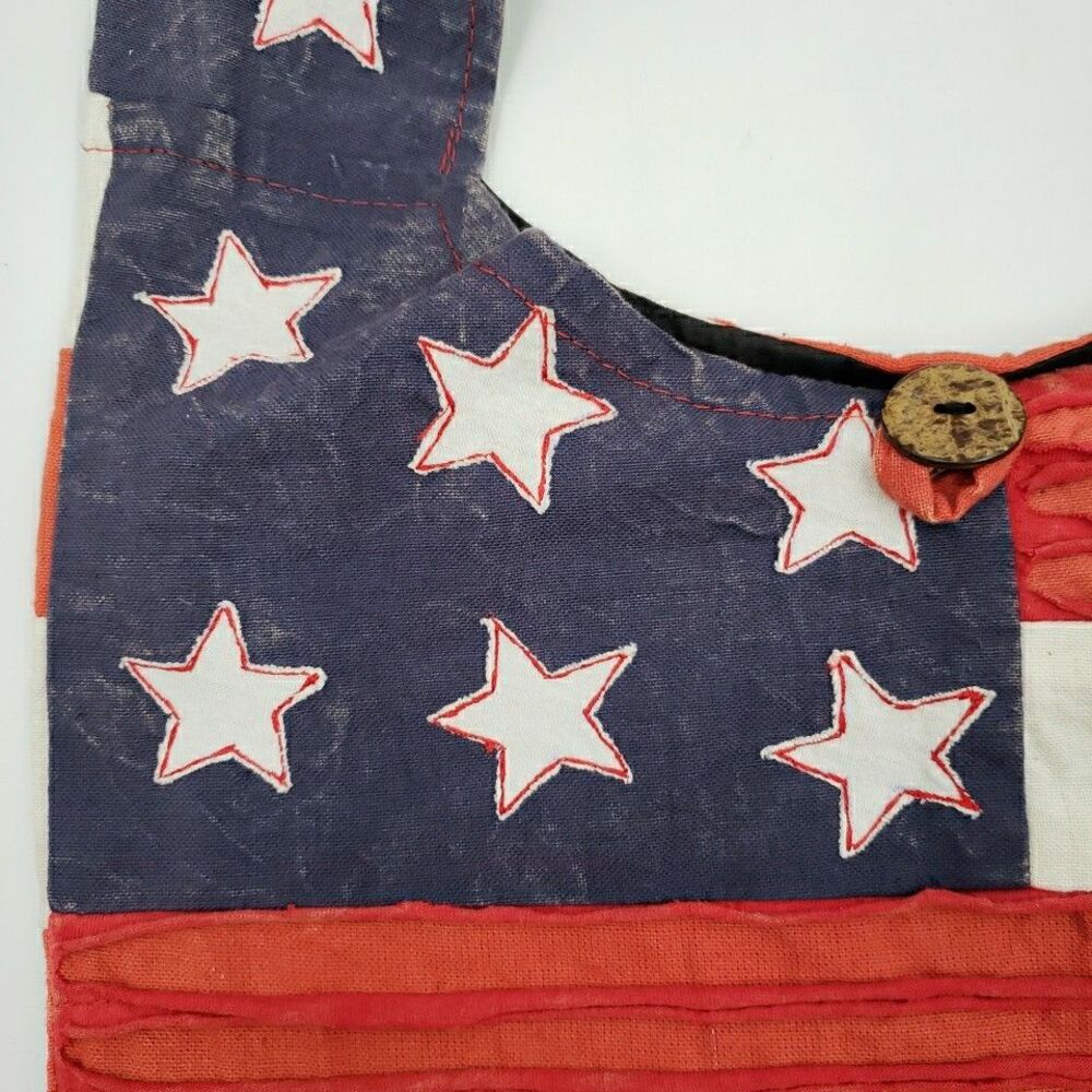 Crossbody Hobo Bag American Flag Patriotic Shredded Distressed Cotton Zip Purse - Picture 10 of 16
